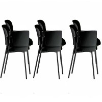 Lot de 6 chaises Step avec structure en époxy noir et revêtement en Baly (textile) ou éco-cuir de différentes couleurs avec accoudoir en forme de pelle